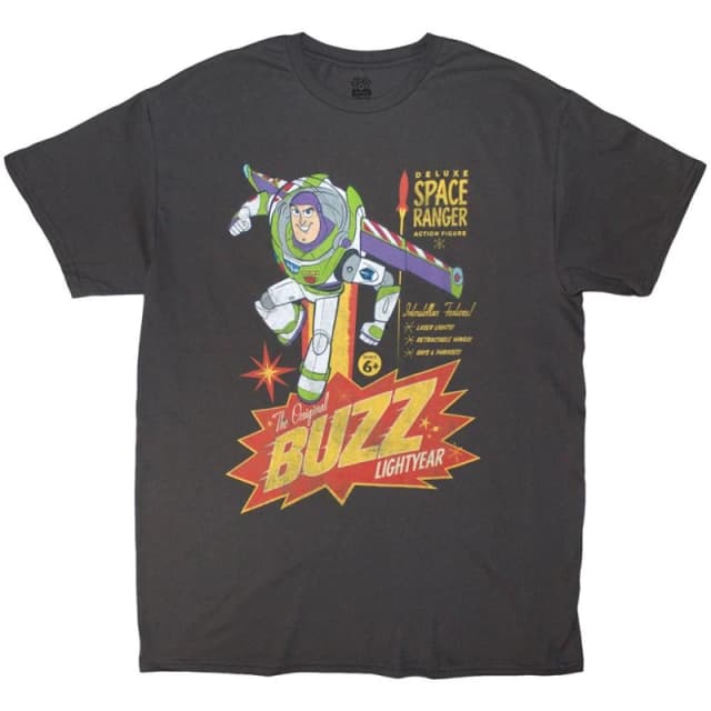 Toy Story Mens Original Buzz T-Shirt in Charcoal Size: XL Charcoal Male XL
