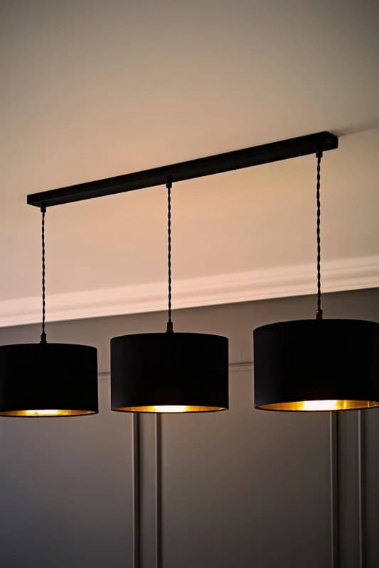 ValueLights ValueLights Reni Metallic Drum Shade 3 Drop Bar Matte Black Diner Ceiling Light and Bulbs in Gold Gold One Size Unisex 5059406064081