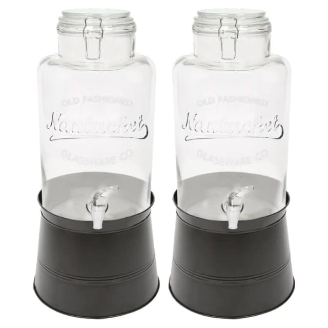 Rink Drink Glass Drinks Dispensers With Tap & Black Bucket Stand - 8.7L - Pack Of 2