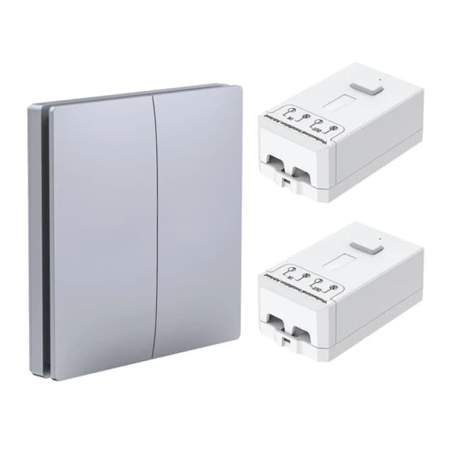 ENER-J 2 Gang Wireless Kinetic Switch Kit with 2 500W RF Receivers in Silver Silver Unisex