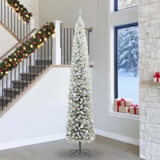 vidaXL Artificial Christmas Tree with 300 LEDs, White Balls with Stand Snow Flocked Green 300 cm, Green 3395065
