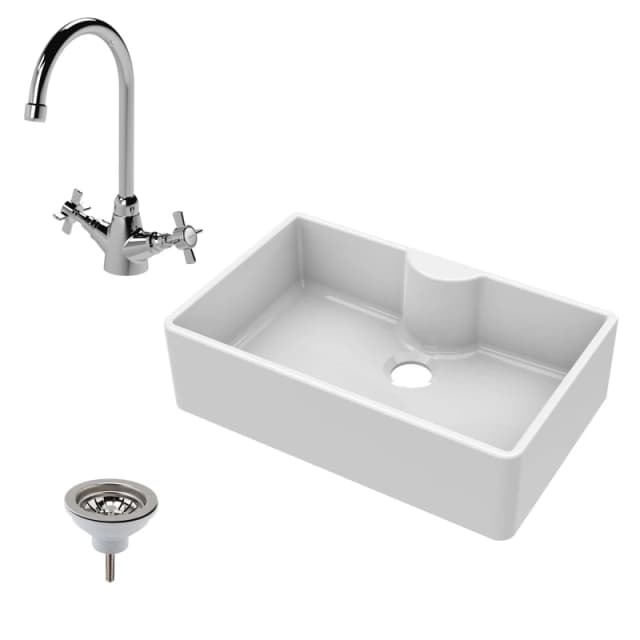Balterley Fireclay 1 Bowl Butler Sink Tap Ledge Sink Mixer Tap Waste 795mm White