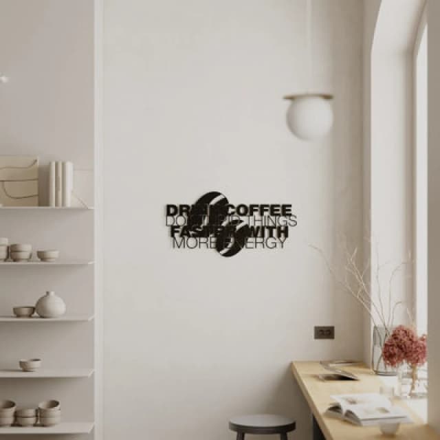 Decortie Coffee For More Energy Metal Art Wall Home Decorative Ornament, Black