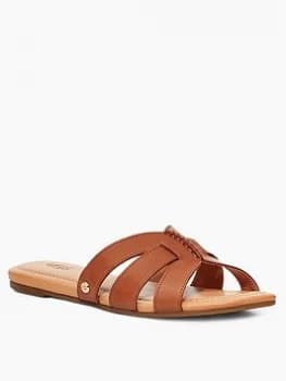 UGG Teague Flip Flop - Tan Leather, Size 4, Women