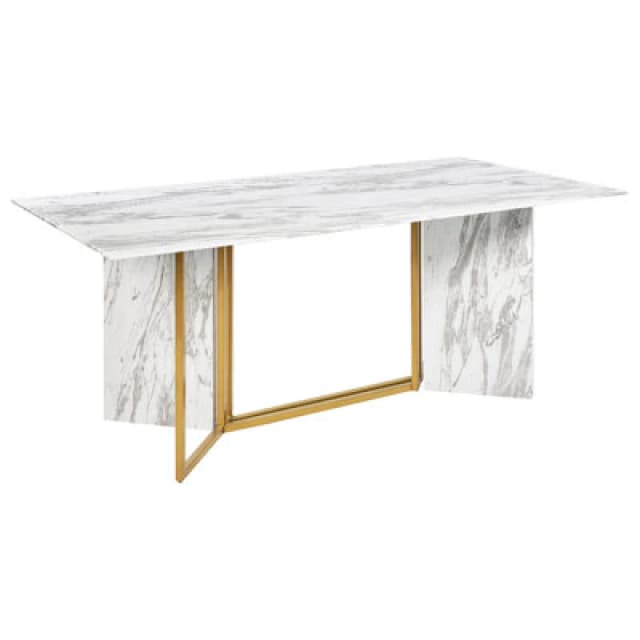Beliani Dining Table Calcio White Marble 200 Cm 100 Cm