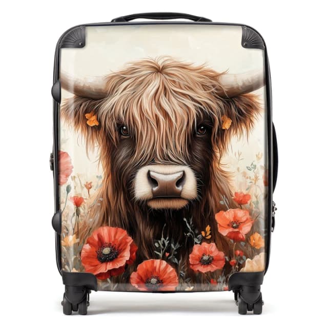 Warren Reed - Designer Highland Cow & Summer Flowers Suitcase Size: Large Multicolor Unisex Large