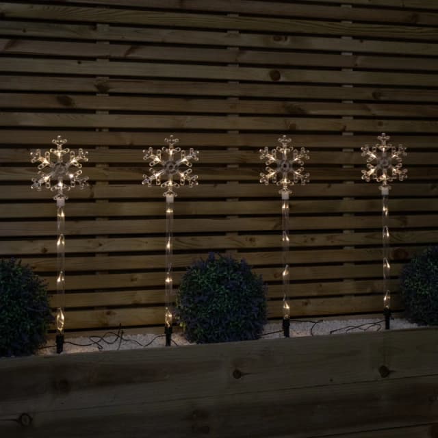 69cm Set of 4 Plastic Crystal Snowflake Pathfinder Christmas Lights with Warm White LEDs