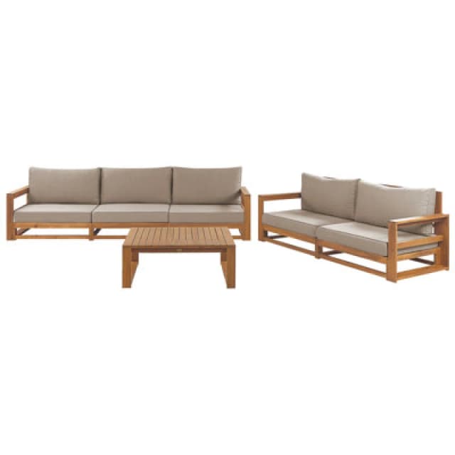 Beliani Garden Lounge Set With Table 5 Seater Timor Modular Certified Acacia Wood Light Brown
