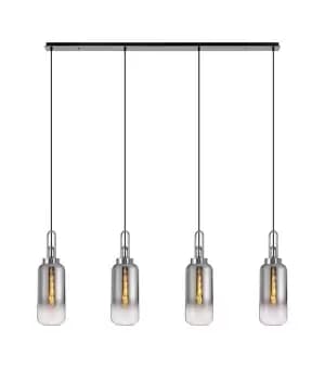 Linear 4 Light Pendant E27 With 16cm Cylinder Glass, Smoked, Clear Polished Nickel, Matt Black