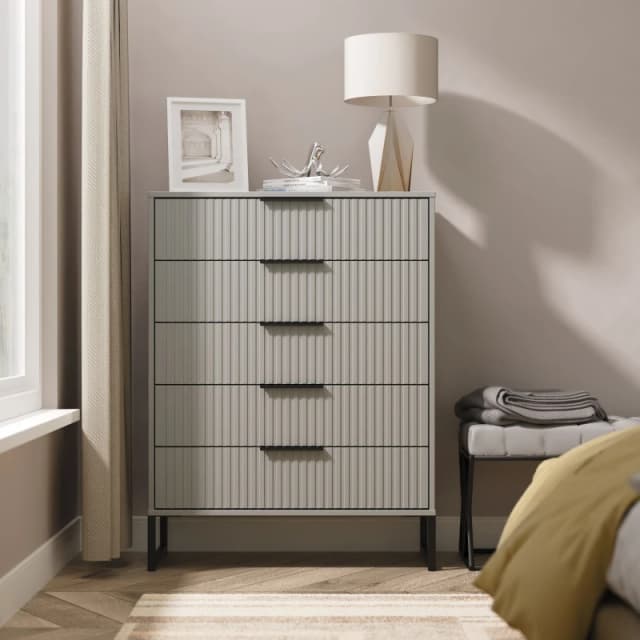 Fluted 5 Drawer Chest in Dusk Grey - Ready Assembled - Lewis's Home TJ Hughes 5056812208481