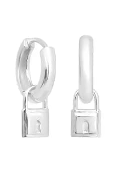 Sterling Silver 925 Padlock Charm Hoop Earrings