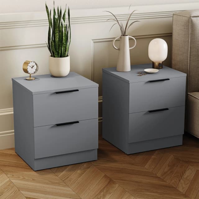 Lassic Trega 2 Drawer Bedside Chest Set Of 2 Grey unisex 2 Drawer