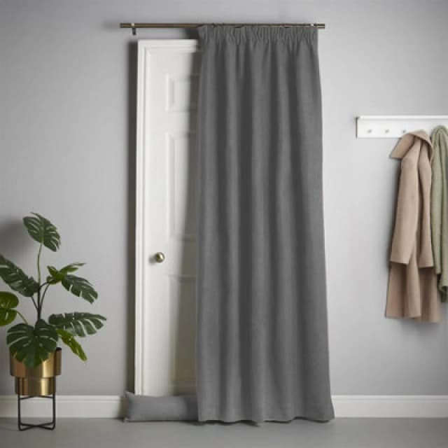Luxury Living Velvet Chenille Thermal Fleece Lined Pencil Pleat Top Door Curtain 137Cm X 213Cm Slate