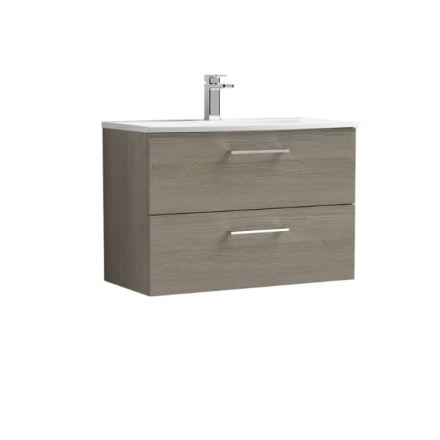 Balterley Bathroom Wall Hung 2-Drawer Vanity & Curved Basin, Solace Oak, 800mm in Brown Brown Unisex
