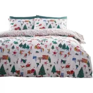 Furn Christmas Duvet Cover Set (King) (White/Green/Red) - White/Green/Red