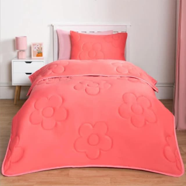 OHS OHS Coverless Duvet 7.5 TOG Pillowcase Quilt Daisy Bedding Set, Coral Size: Double Coral Double Unisex 5027434198016
