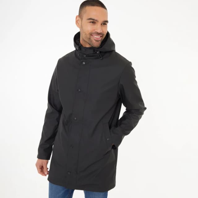 Threadbare Microfleece Lined Longline Showerproof Hooded Raincoat Black