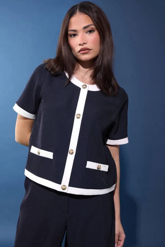 PixieGirl Womens Petite Short Sleeve Cardigan in Dark Navy Size: 10 Dark Navy Female 10