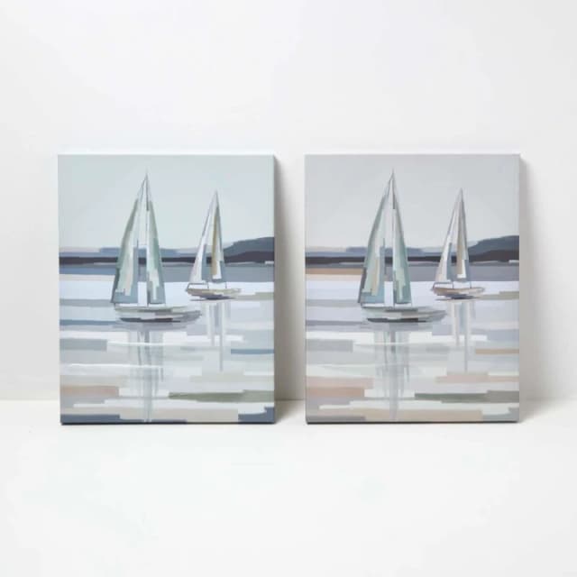 Homescapes Decorative Wall Art Boats, Design Wall Decoration Set of 2 Multi