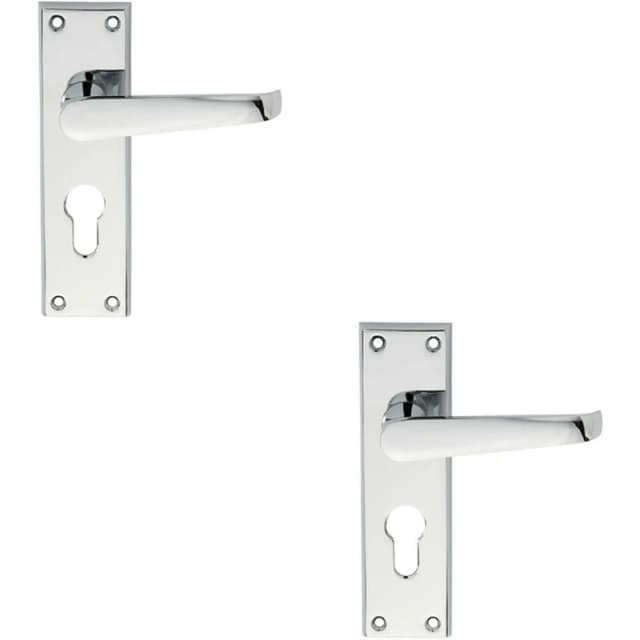 Loops 2x PAIR Straight Victorian Lever on Euro Lock Backplate 150 x 43mm Chrome Multi
