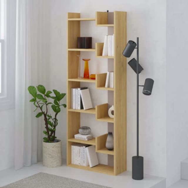 Decortie Bookcase Shelving Unit 69X162.4Cm Wall-mounted Bookcase, Particleboard Oak, Mocha Grey, Multi 8683628008690