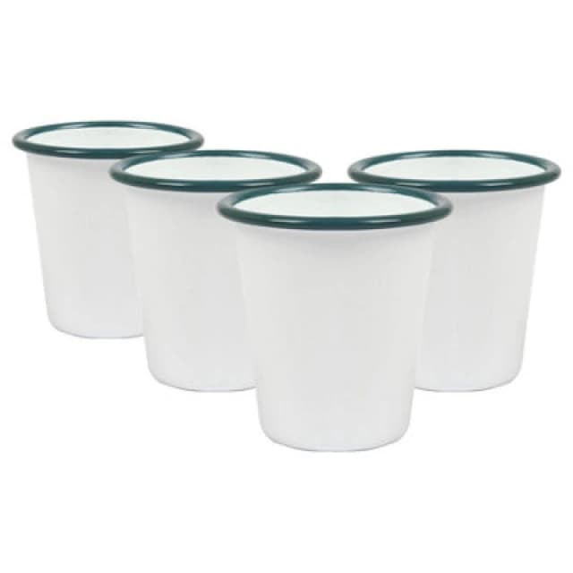 Argon Tableware White Enamel Tumblers - 300ml - Green - Pack Of 3