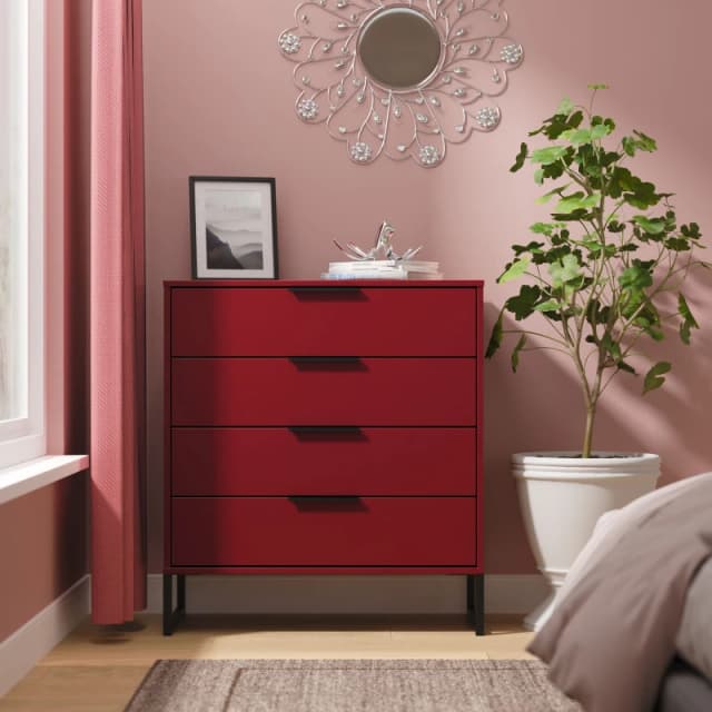 Welcome Furniture Ltd Hong Kong 4 Drawer Chest in Red Matt - Ready Assembled, Red HKG011RMRM