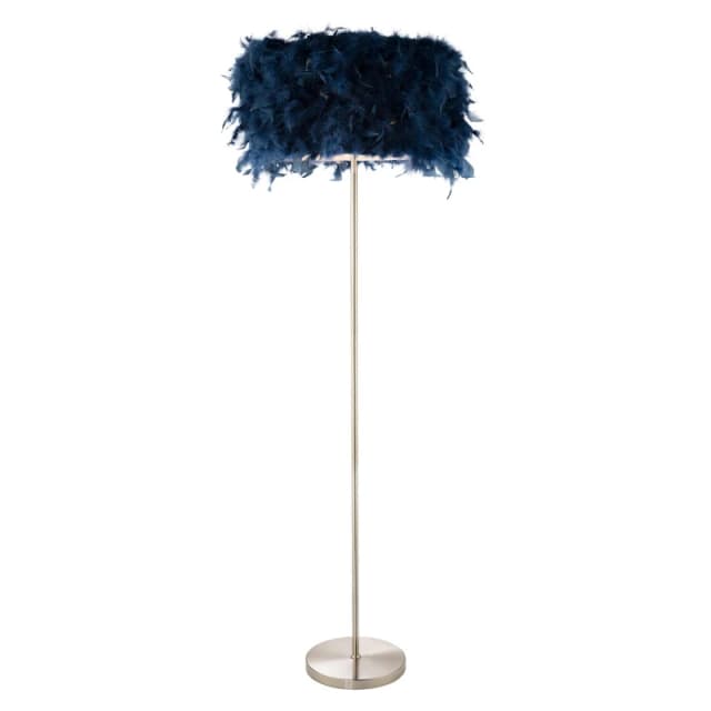 Happy Homewares and Chic Real Feather Floor Lamp with Satin Nickel Base & Switch in Blue Blue Unisex
