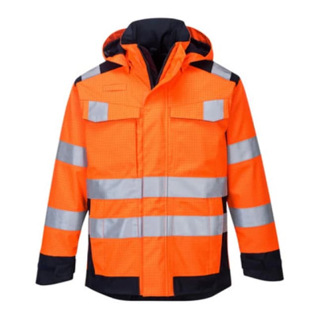 Modaflame Rain Multi Norm Arc Heat and Flame Resistant Jacket MV70ONR4XL Colour: Orange / Navy