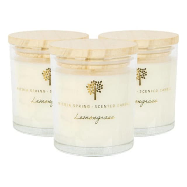 Nicola Spring Soy Wax Scented Candles - 130G - Lemongrass - Pack Of 3 - Fruity Fresh Glass Jars - Long Burn Summer Fragrance