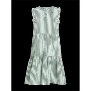 Tommy Hilfiger Striped Ruffle Dress Slvss - Green