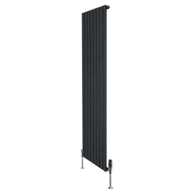 Monstershop Flat Single Column Radiator & Valves - 1800mm x 560mm - Black Unisex