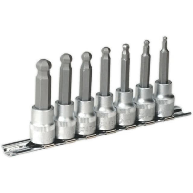 Loops 7 PACK Ball-End Hex Socket Bit Set - 3/8" Square Drive - 3mm to 10mm Long Allen Multi