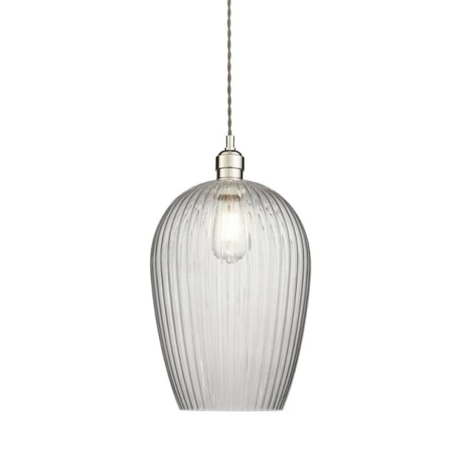MERANO Merano Livorno Dome Pendant Ceiling Light Bright Nickel Plate, Clear Ribbed Glass 5061053762975