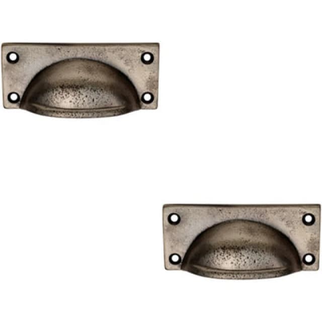 Loops 2x Square Plate Cabinet Cup Handle 90 x 40.5mm 77 x 28mm Fixings Pewter Multi unisex
