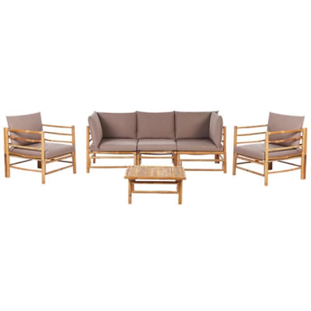 BELIANI Garden Lounge Set with Table 5 Seater CERRETO Bamboo Wood Taupe 462739