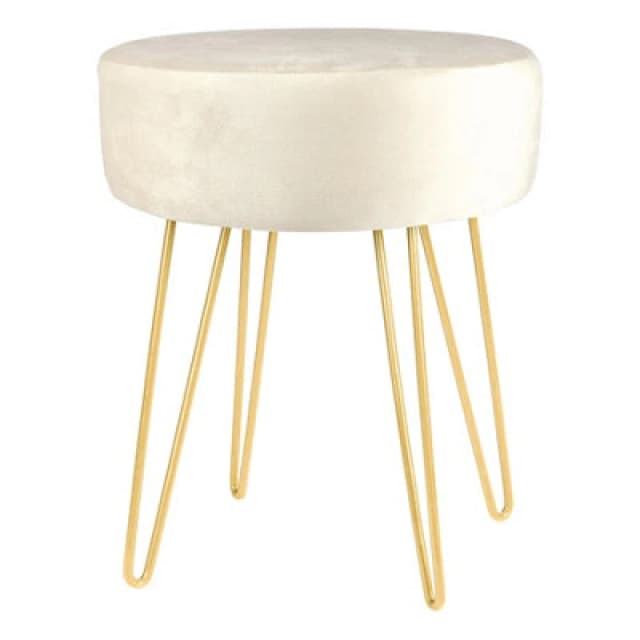 Harbour Housewares Velvet Footstool - Round Modern Dressing Table Footstool Vanity Seat Chairs - 40 X 35Cm - Cream/gold
