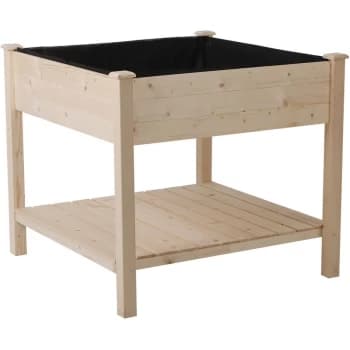 Garden Square Wooden Planting Flower Elevated Raised Bed Stand Pot Outdoor Planter Vegetable Herb Holder Display Box with Storage Shelf - 91L x 91W x