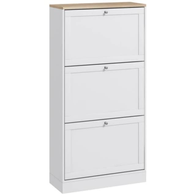 HOMCOM Slim Shoe Storage Cabinet with 3 Flip Drawers and Adjustable Divider White