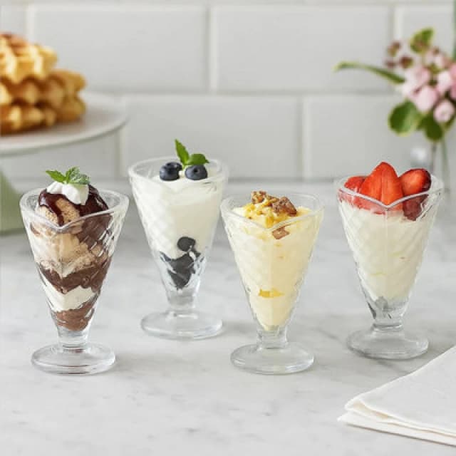 Premier Housewares Versatile Set Of Four Tapered Sundae Dishes, Durable Sundae Glasses For Desserts, Elegant Ice Cream Bowls Clear