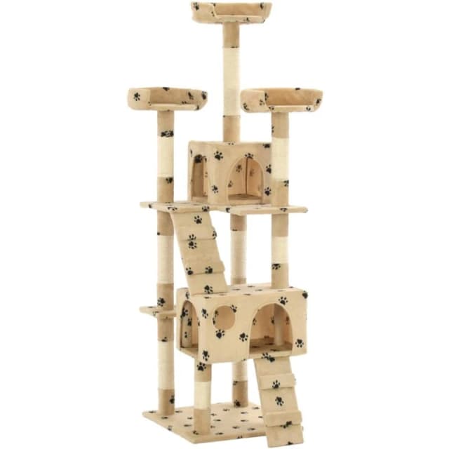 vidaXL Cat Tree with Sisal Scratching Post 170cm Paw Prints Beige Kitten Tower