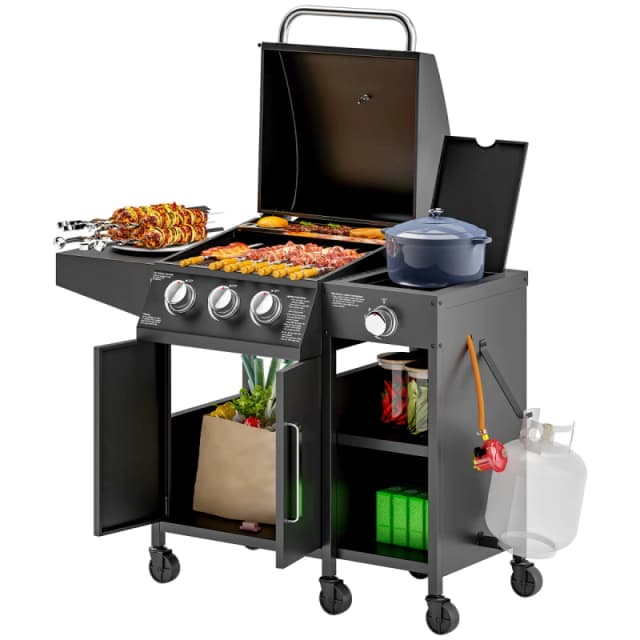 Outsunny 9.5 kW Gas Barbecue with 3+1 Burner - Storage Cabinet and Shelves TJ Hughes 5063603815117