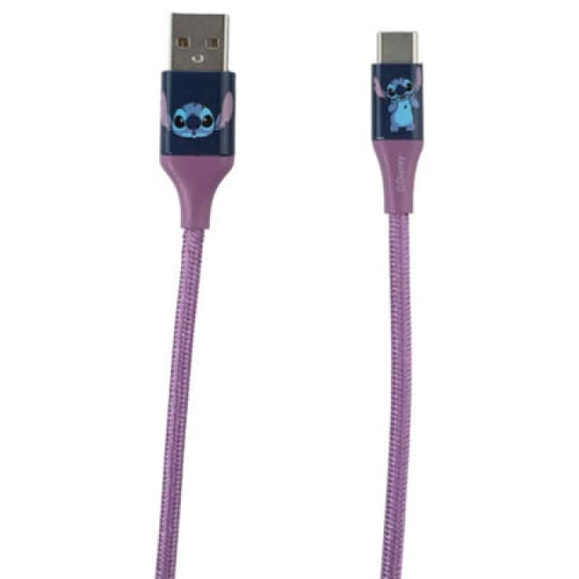 Disney Stitch 6ft USB A To Type-C Braided Charging Cable Blue Face Blue One Size Unisex 8101167100892