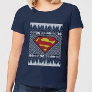 DC Superman Knit Womens Christmas T-Shirt - Navy - L