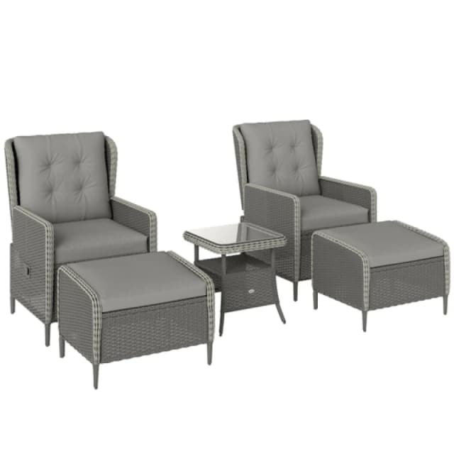Outsunny Rattan Garden Furniture Set with Footstools Armchairs Charcoal Grey 860-348V70CG