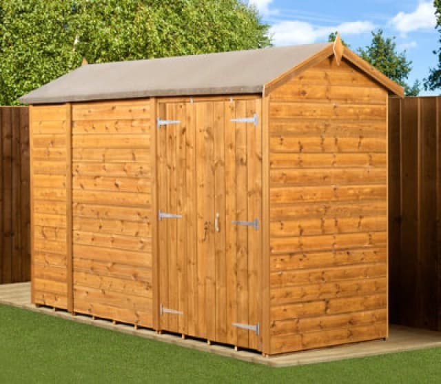 Empire Sheds Empire Modular Apex 4X10 Dipped Treated Tongue And Groove Wooden Garden Shed Double Door (4' X 10' / 4ft X 10ft) (4X10)