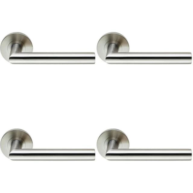 Loops 4x PAIR Round Mitred Bar Safety Handle on Round Rose Concealed Fix Satin Steel Metallics