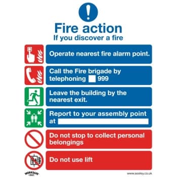 Safety Sign - Fire Action With Lift - Rigid Plastic-Pack of 10