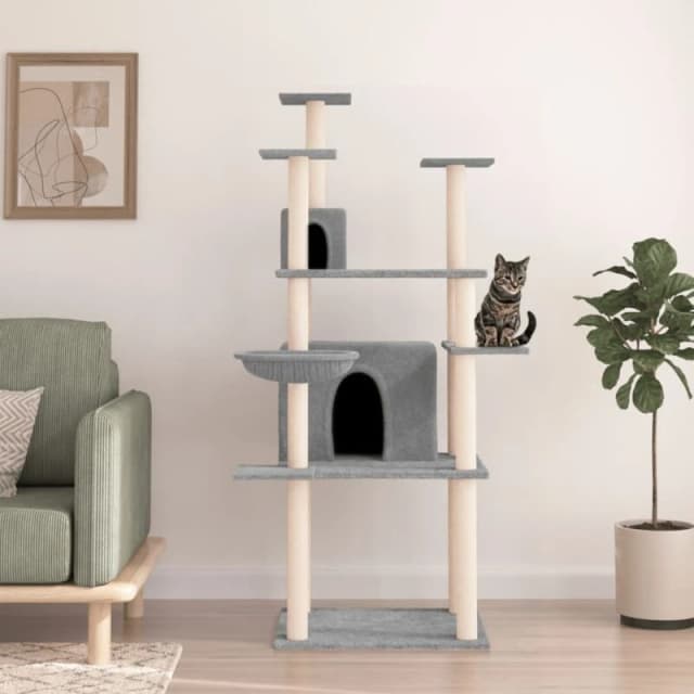 vidaXL Cat Tree w/ Sisal Scratching Posts Light Grey 166cm, Grey 171724