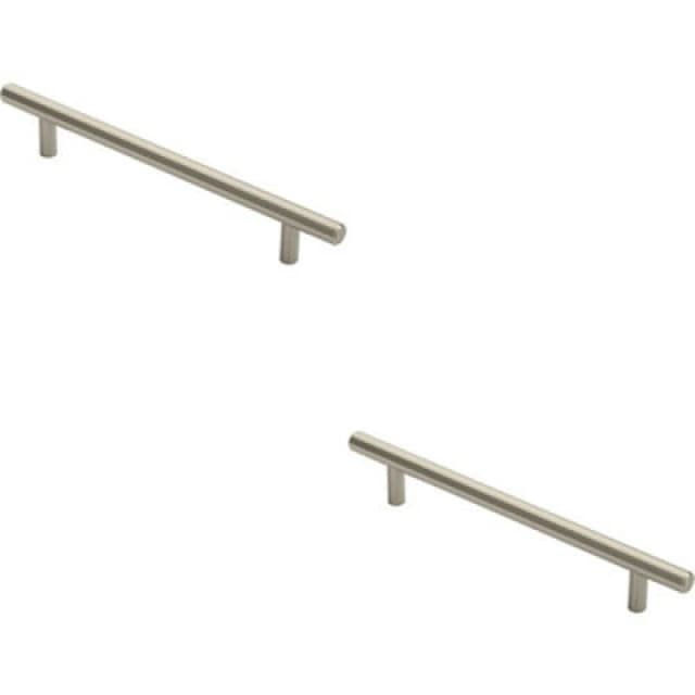 Loops 2x Round T Bar Cabinet Pull Handle 220 x 12mm 160mm Fixing Centres Satin Nickel Metallics unisex